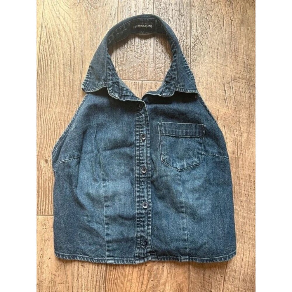 Express Jeans Dark Wash Denim Halter Top, Size S/M